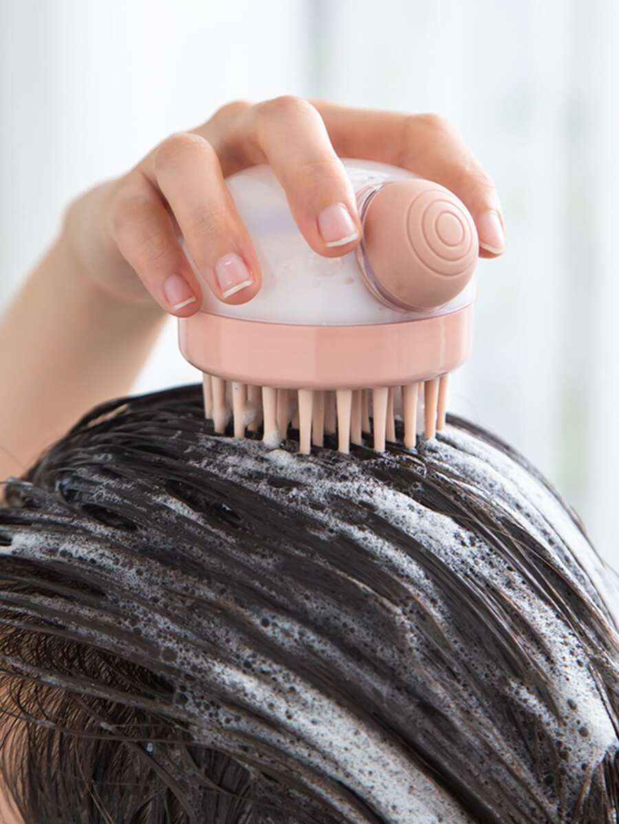1pc Random Color Shampoo Massage Brush, Nordic Plastic Automatic Filling Scalp Massager For Bathroom Back To School - Multicolor - View 1