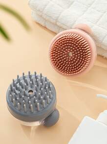 1pc Random Color Shampoo Massage Brush, Nordic Plastic Automatic Filling Scalp Massager For Bathroom Back To School - Multicolor - View 5
