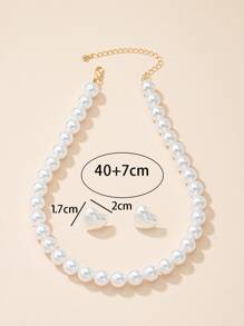 Vòng cổ và bông tai đính cườm ngọc trai giả - trắng - Xem 3