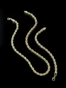 Men Twist Design Necklace & Bracelet - Yellow Gold - View 1