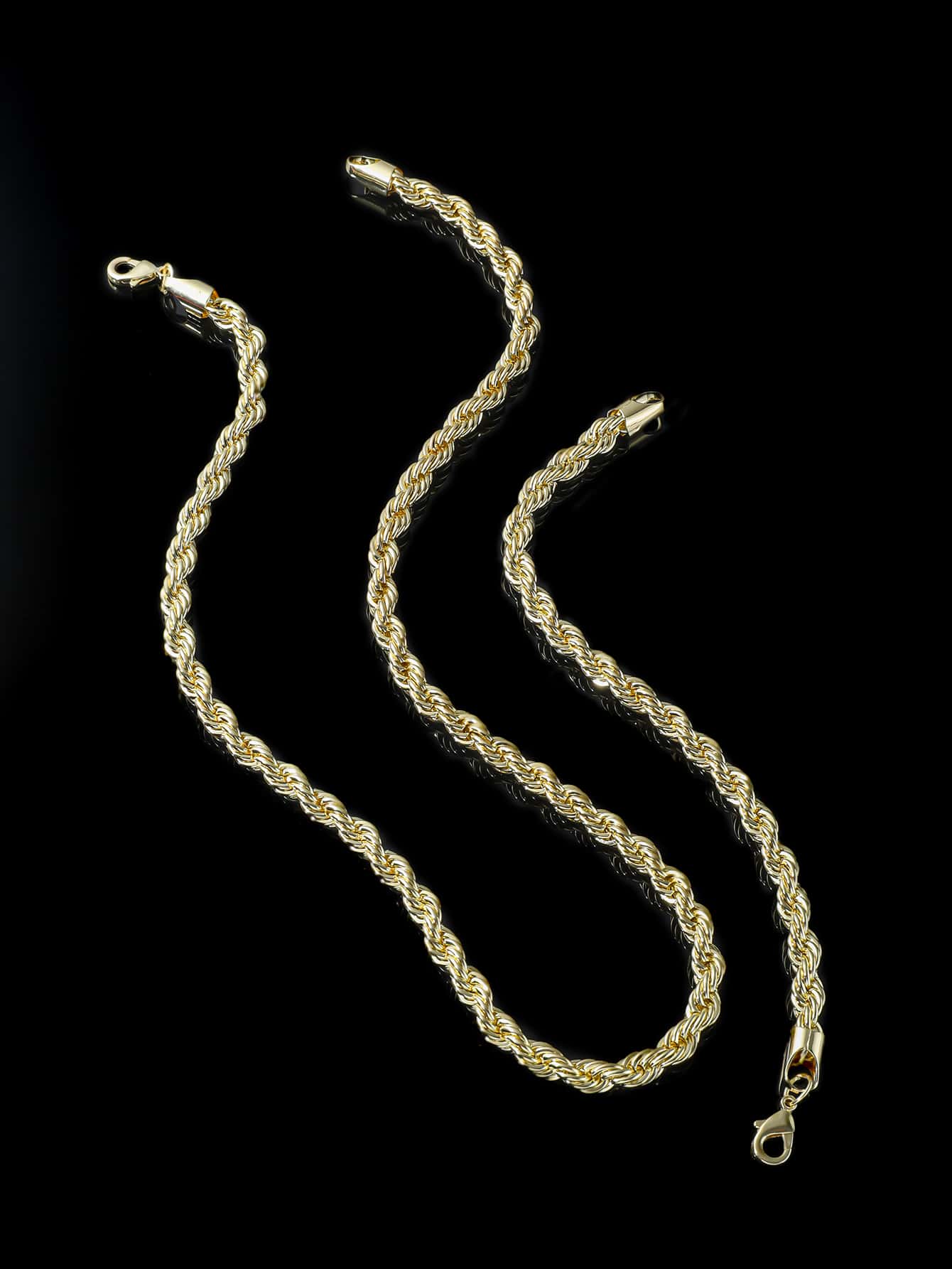 Men Twist Design Necklace & Bracelet - Yellow Gold - View 1