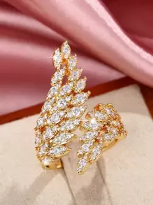 件優雅方晶鋯石女士戒指情人節禮物婚禮訂婚週年紀念派對首飾 - 金黃色 - 查看 2