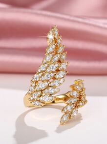 件優雅方晶鋯石女士戒指情人節禮物婚禮訂婚週年紀念派對首飾 - 金黃色 - 查看 6