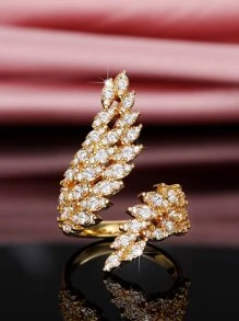 件優雅方晶鋯石女士戒指情人節禮物婚禮訂婚週年紀念派對首飾 - 金黃色 - 查看 7