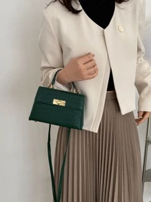 迷你鳄鱼压纹扭锁翻盖方形包 手提包、斜挎包、单肩包 简约、休闲 纯色 便携、轻便、配有可调节肩带 适合女性、新手和白领人士、适合女孩、适合女士 非常适合办公室、工作、商务、通勤 - 墨綠色 - 查看 7