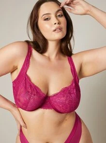 LUVLETTE Sujetador con encaje brillante sin relleno con aros para talla grande - Rojo violeta - Ver 10