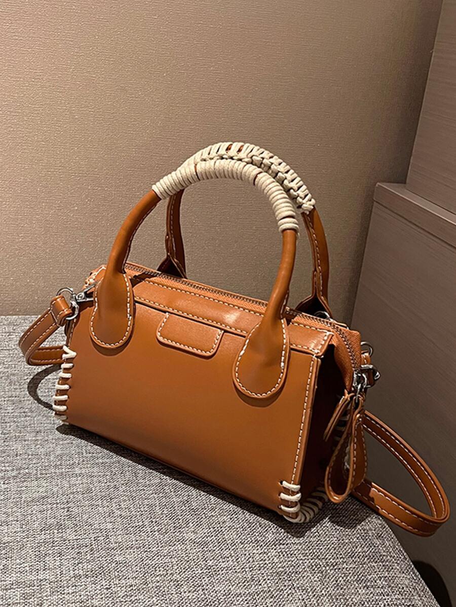 Mini Stitch Detail Square Bag - Brown - View 1