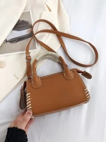 Mini Stitch Detail Square Bag - Brown - View 5