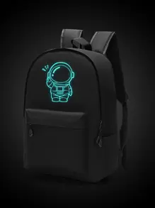 2 piezas hombres set mochila informal que brilla en la oscuridad con diseño de astronauta, set mochilas universitarias, estudiantes de secundaria, estudiantes graduados, estudiantes universitarios de primer año, para viajar, al aire libre, viajes de senderismo - Negro - Ver 2