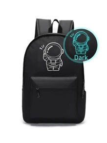 2 piezas hombres set mochila informal que brilla en la oscuridad con diseño de astronauta, set mochilas universitarias, estudiantes de secundaria, estudiantes graduados, estudiantes universitarios de primer año, para viajar, al aire libre, viajes de senderismo - Negro - Ver 7