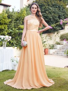BABYONLINE D.R.E.S.S. Contrast Lace Mesh Back Chiffon Bridesmaid Dress - Apricot - View 6