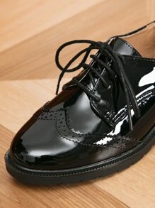 Lace-up Front Oxford Flats - Black - View 7