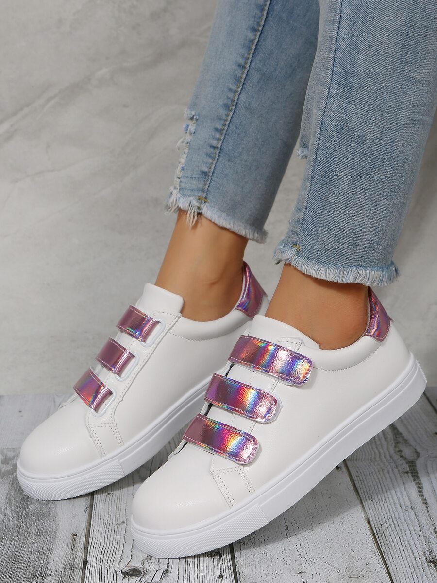 鐳射細節魔術貼板鞋 - 白色 - 查看 1