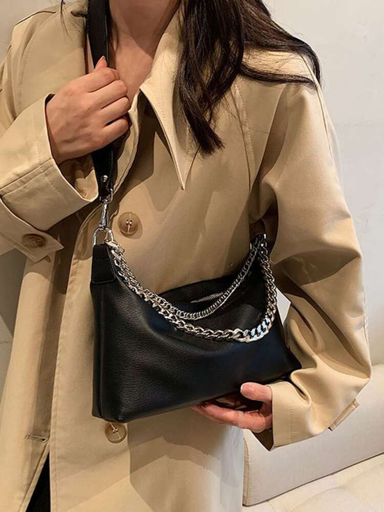 Simple Crossbody Bag With Coin Purse, Fashion PU Leather Shoulder Bag, Chain Decor Square Purse For Women Waterproof,Lightweight,Business Casual Chain Decor Hobo Bag For Teen Girls Women College Students,Rookies & White-collar Workers Perfect for Office,College,Work ,Business,Commute