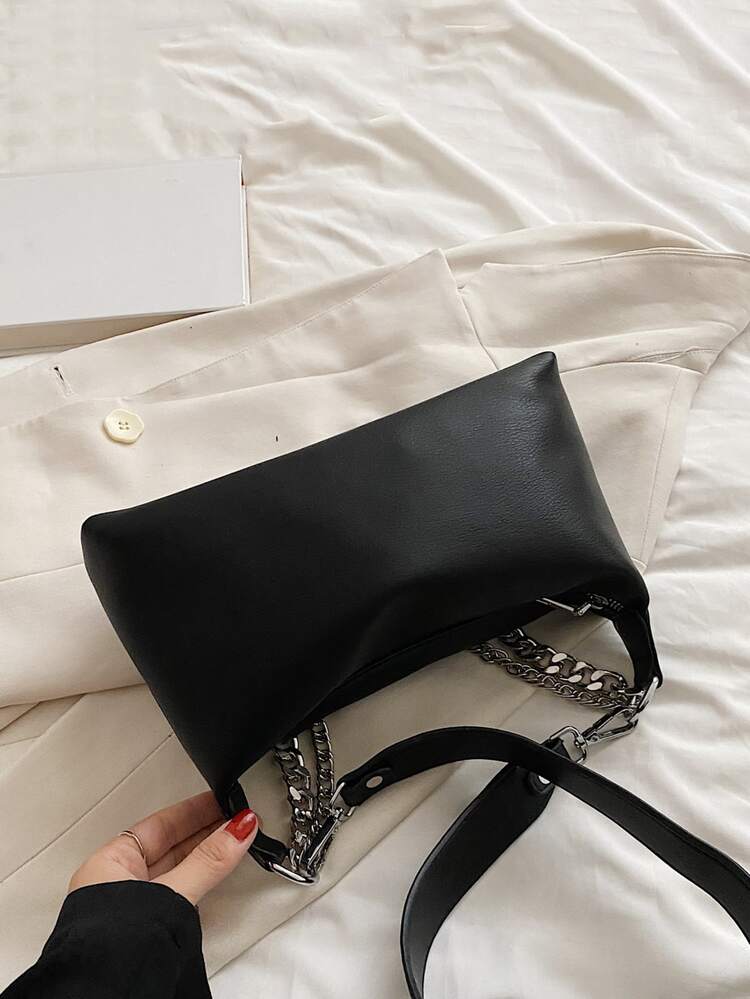 Simple Crossbody Bag With Coin Purse, Fashion PU Leather Shoulder Bag, Chain Decor Square Purse For Women Waterproof,Lightweight,Business Casual Chain Decor Hobo Bag For Teen Girls Women College Students,Rookies & White-collar Workers Perfect for Office,College,Work ,Business,Commute