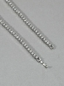 男士方晶鋯石裝飾項鍊 - 銀色 - 查看 2