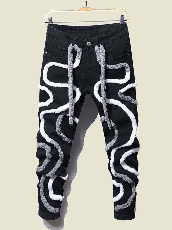 Manfinity EMRG Men Cotton Fuzzy Rope Detail Skinny Jeans SHEIN USA