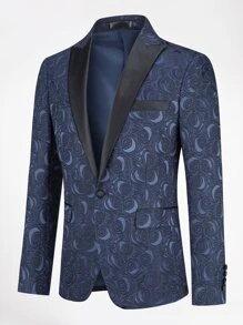 CLOUDSTYLE Men Jacquard Lapel Neck Flap Detail Blazer - Navy Blue - View 3