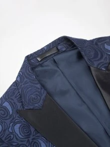 CLOUDSTYLE Men Jacquard Lapel Neck Flap Detail Blazer - Navy Blue - View 5