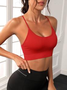 Easithlete Sujetador deportivo de dos tonos con espalda de tiras cruzadas para el Año Nuevo Chino - Rojo - Ver 3