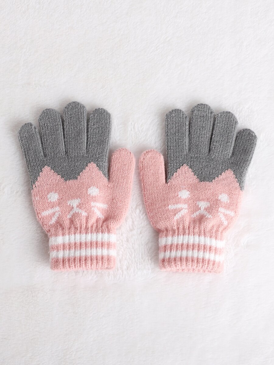 Toddler Girls Cat Pattern Gloves - Multicolor - View 1