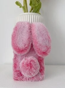 1pc Pompom & Rabbit Ear Decor Fuzzy Phone Case - Coral Pink - View 2