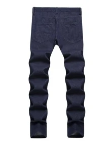 Quần Jeans Nam Thêu Bị tách Dây kéo Hoa - Rửa tối - Xem 2