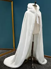 1 pieza Chal con capucha versátil y largo para mujer, capa nupcial de invierno con cola, abrigo grueso y cálido de talla grande para disfraz de Halloween, fiesta y ropa de otoño para mujer - Beis - Ver 1