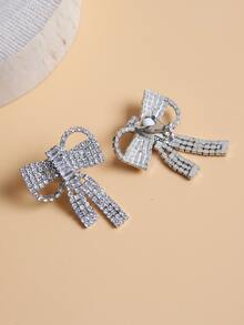 水鑽蝴蝶結裝飾夾式耳環 - 銀色 - 查看 3