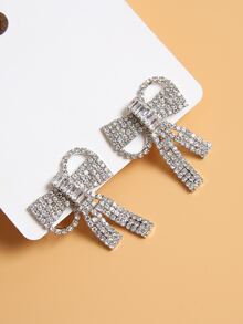 水鑽蝴蝶結裝飾夾式耳環 - 銀色 - 查看 5