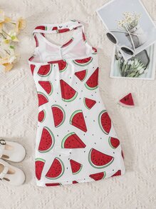 Niñitas Vestido halter con estampado de sandía fruncido - Blanco - Ver 2