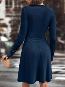 SHEIN LUNE Cable Knit Seam Detail Jumper Dress - Navy Blue - View 2