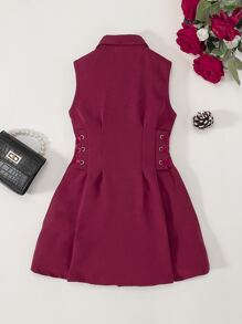 SHEIN Toddler Girls Button Front Lace Up Side Shirt Dress - Red - View 2