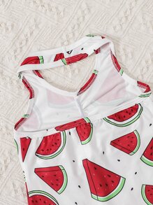 Niñitas Vestido halter con estampado de sandía fruncido - Blanco - Ver 4