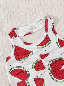 Niñitas Vestido halter con estampado de sandía fruncido - Blanco - Ver 5