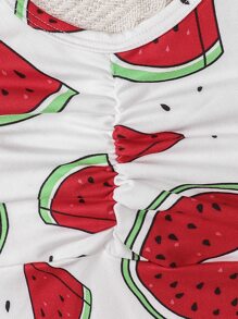 Niñitas Vestido halter con estampado de sandía fruncido - Blanco - Ver 7