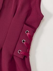 SHEIN Toddler Girls Button Front Lace Up Side Shirt Dress - Red - View 6