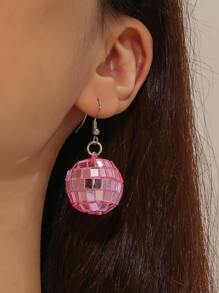 Round Ball Drop Earrings - Pink - View 1