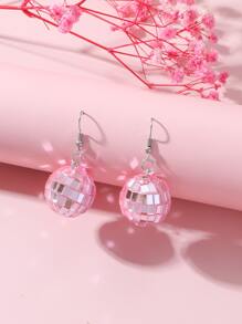 Round Ball Drop Earrings - Pink - View 2