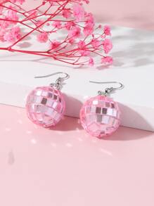 Round Ball Drop Earrings - Pink - View 4