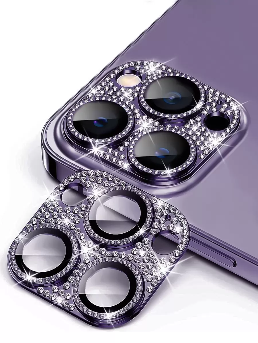 1 tấm bảo vệ ống kính điện thoại bằng kim cương giả tương thích với iPhone 15/15Pro/15Plus/15Promax - Màu tím - Xem 1