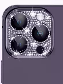 1 tấm bảo vệ ống kính điện thoại bằng kim cương giả tương thích với iPhone 15/15Pro/15Plus/15Promax - Màu tím - Xem 2