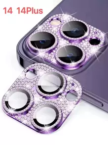 1 tấm bảo vệ ống kính điện thoại bằng kim cương giả tương thích với iPhone 15/15Pro/15Plus/15Promax - Màu tím - Xem 4
