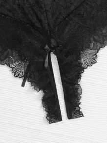 Body teddy con encaje floral sin entrepierna - Negro - Ver 3