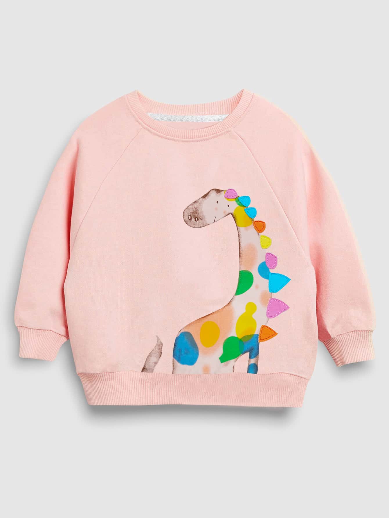 Toddler Girls Dinosaur Print Patch Detail Raglan Sleeve Pullover - Baby Pink - View 1