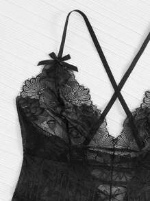 Body teddy con encaje floral sin entrepierna - Negro - Ver 4