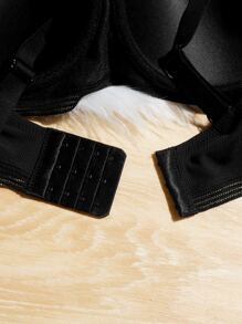 Plus Size Black Plain Backless Bra With Slight Stretch And Padded Design For Casual Wear - Black - View 3