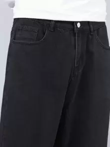 Men Single Button Straight Leg Jeans - Black - View 5
