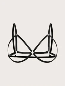 Plus Ring Linked Harness Bra - Black - View 1