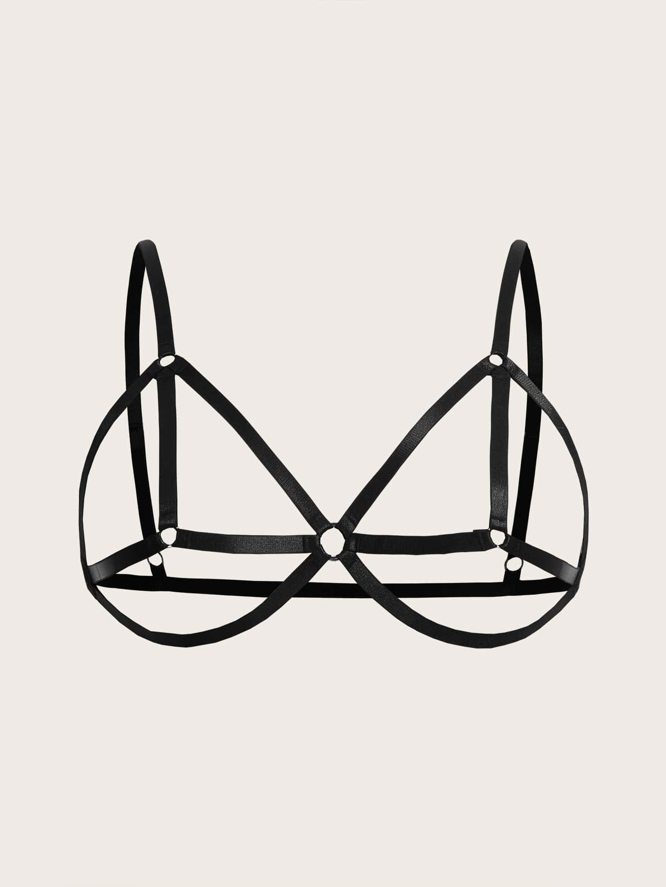 Plus Ring Linked Harness Bra - Black - View 1